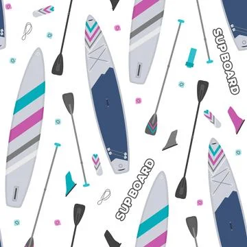 Seamless pattern with Inflatable paddle supboard Stock Illustration
