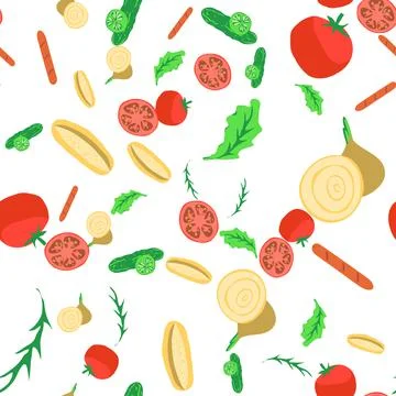 Seamless pattern with  ingredients of hot dog Stock Illustration