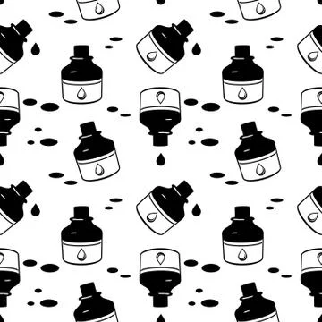 Seamless Pattern With Ink Bottle. Stock Illustration