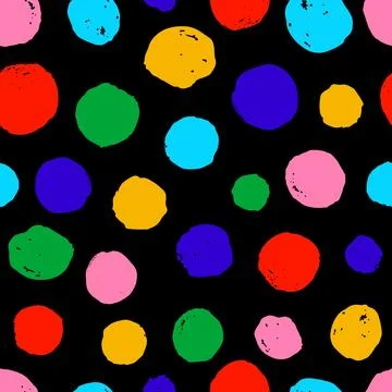 Seamless pattern ink circles shapes. hand painted brush strokes. Black Back.. Stock Illustration