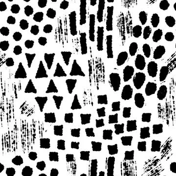 Seamless pattern with ink hand drawn geometric shapes Stock Illustration