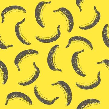 Seamless pattern with ink hand drawn bananas Stock Illustration