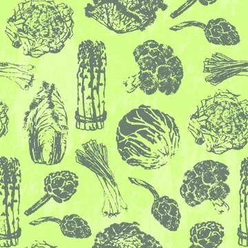 Seamless pattern with ink hand drawn green vegetables Stock Illustration