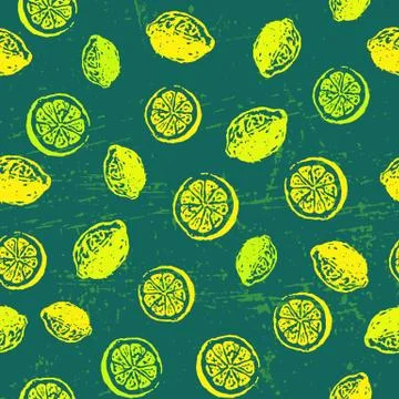 Seamless pattern with ink hand drawn lemons and limes Stock Illustration