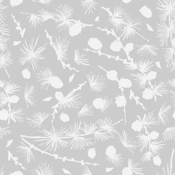 Seamless pattern ink hand drawn sketch illustration of larch branches, cones  Stock Illustration