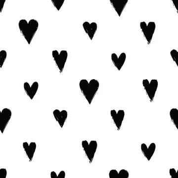 Seamless pattern with ink hearts Stock Illustration