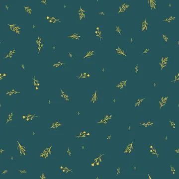 Seamless pattern with ink herbs branches for culinary. Rooibos leaves and flo Stock Illustration