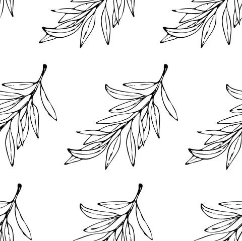 Seamless pattern with ink olive branches on white background. Stock Illustration