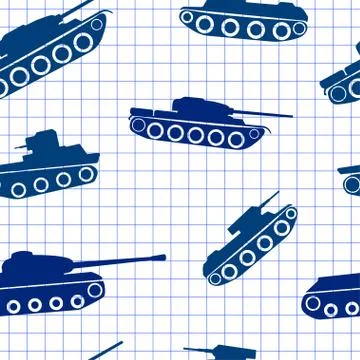 Seamless pattern ink silhouettes of tanks Stock Illustration