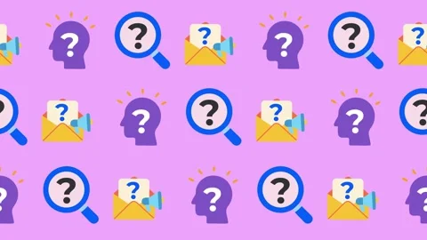 Seamless pattern of inquiry, problem solving, and communication icons in cartoon Stock Footage 318408227