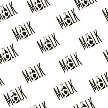 Seamless pattern with inscriptions milk. Vector template for wrapping paper,  Stock Illustration