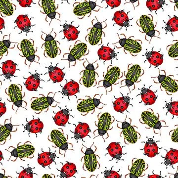 Seamless pattern insect beetles Stock Illustration