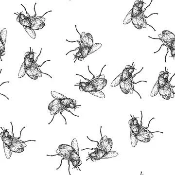Seamless pattern insect fly sketch hand drawn イラスト素材