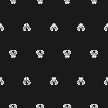 Seamless Pattern With Insects. Fly On a Black background. Vector Black and wh Stock Illustration