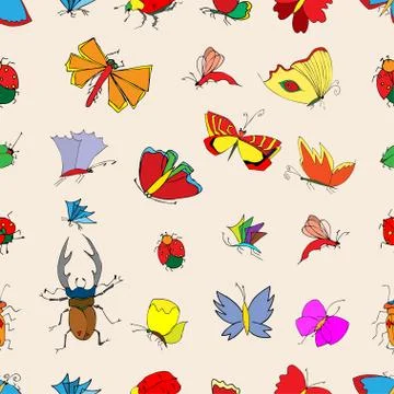 Seamless pattern with insects Illustrazione stock