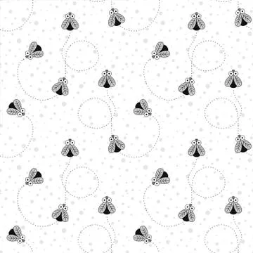 Seamless Pattern With Insects. Pattern With Flies and A Trajectory of Movemen Stock Illustration