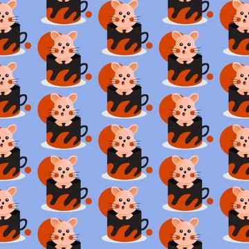 Seamless pattern inside cup animal cat design Stock Illustration
