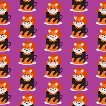 Seamless pattern inside cup animal fox design イラスト素材