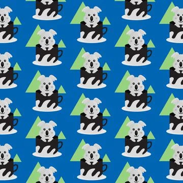 Seamless pattern inside cup animal koala design Stock Illustration