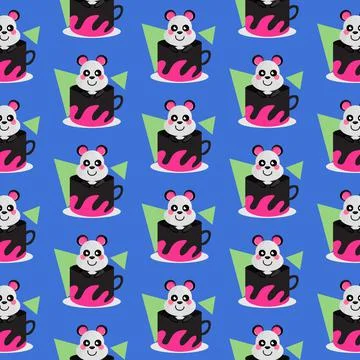 Seamless pattern inside cup animal panda design Stock Illustration