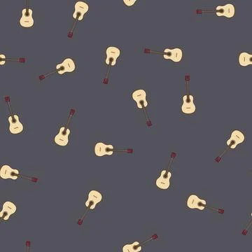 Seamless pattern instrument acoustic guitar cartoon vector Stock Illustration