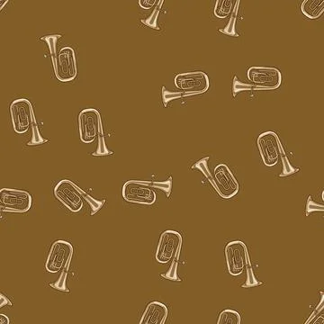 Seamless pattern instrument tuba cartoon vector Stock Illustration