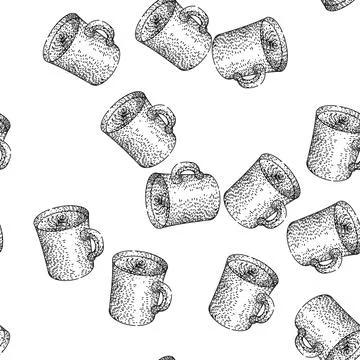 Seamless pattern insulated coffee mug sketch hand drawn Stock Illustration