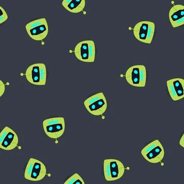 Seamless pattern intelligence robot head cartoon vector Stock Illustration