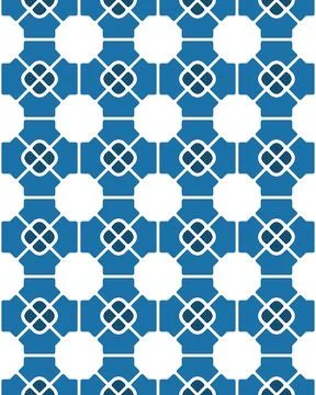 Seamless pattern of interconnected square and polygonal shapes in blue and white 스톡 일러스트