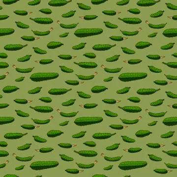 Seamless pattern in interesting cucumbers on cozy green background for fabric Stock Illustration