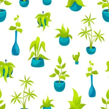 Seamless pattern with interior plants in pots. Stock Illustration