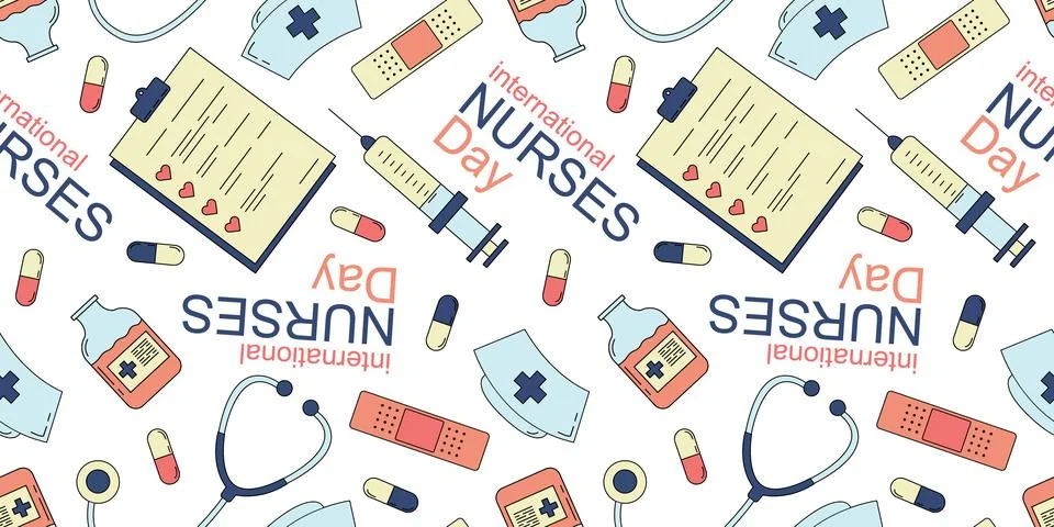 Seamless pattern for international nurses day with medical elements  stetho.. Stock Illustration