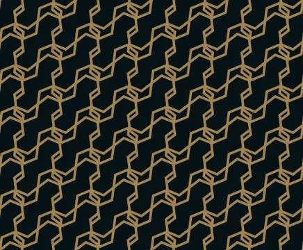 Seamless pattern of intersecting thin gold lines on black background. Abstrac Stock Illustration