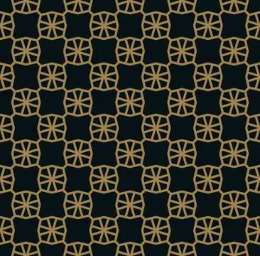 Seamless pattern of intersecting thin gold lines on black background. Abstrac Stock Illustration