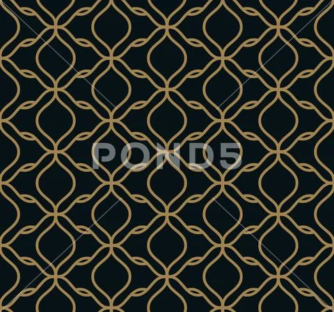 Seamless pattern of intersecting thin gold lines on black background. Abstrac Stock Illustration