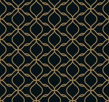Seamless pattern of intersecting thin gold lines on black background. Abstrac Stock Illustration