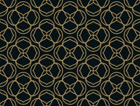 Seamless pattern of intersecting thin gold lines on black background. Abstrac 스톡 일러스트