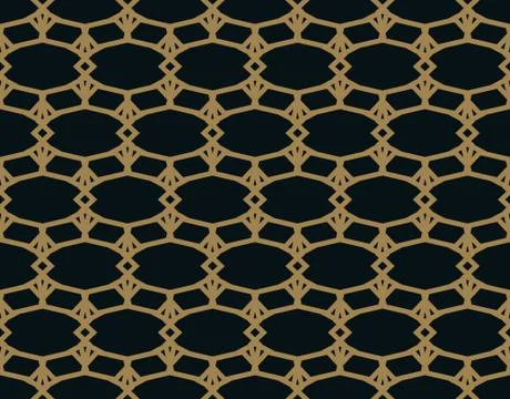 Seamless pattern of intersecting thin gold lines on black background. Abstrac Stock Illustration