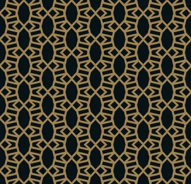 Seamless pattern of intersecting thin gold lines on black background. Abstrac Stock Illustration