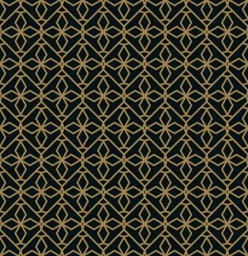 Seamless pattern of intersecting thin gold lines on black background. Abstrac Stock Illustration