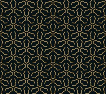 Seamless pattern of intersecting thin gold lines on black background. Abstrac Stock Illustration