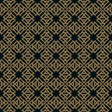 Seamless pattern of intersecting thin gold lines on black background. Abstrac Stock Illustration