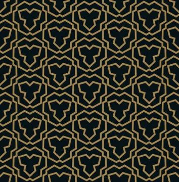 Seamless pattern of intersecting thin gold lines on black background. Abstrac Stock Illustration