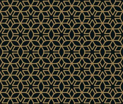 Seamless pattern of intersecting thin gold lines on black background. Abstrac Stock Illustration