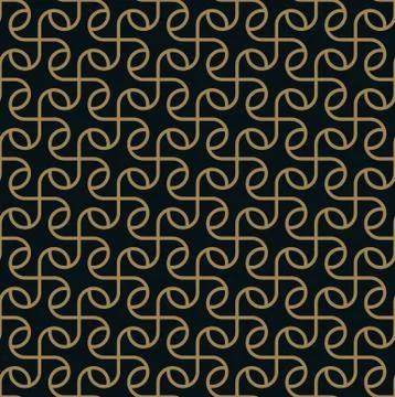 Seamless pattern of intersecting thin gold lines on black background. Abstrac Stock-Illustration