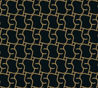 Seamless pattern of intersecting thin gold lines on black background. Abstrac Stock Illustration