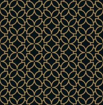 Seamless pattern of intersecting thin gold lines on black background. Abstrac Stock Illustration