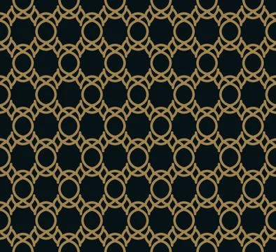 Seamless pattern of intersecting thin gold lines on black background. Abstrac Stock Illustration