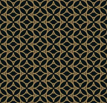 Seamless pattern of intersecting thin gold lines on black background. Abstrac Stock Illustration