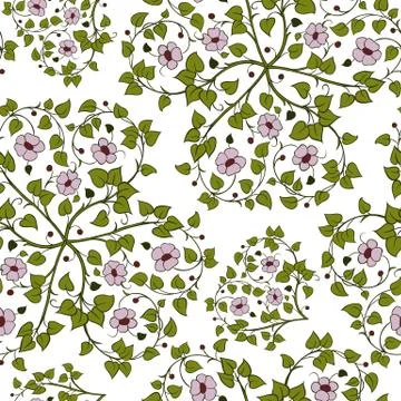 Seamless pattern with intertwining branches of hearts on a white Stock Illustration